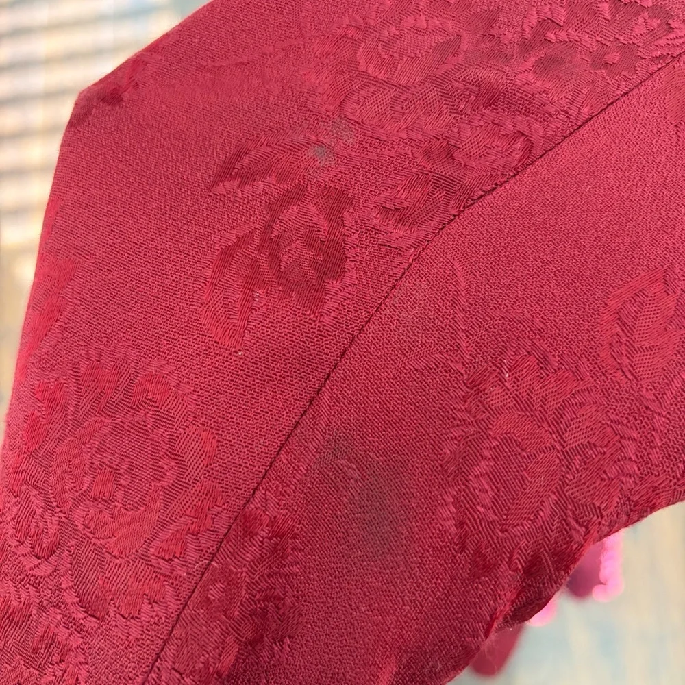 Moda International VTG 90s burgundy red floral long duster blazer size 8 - Picture 11 of 14